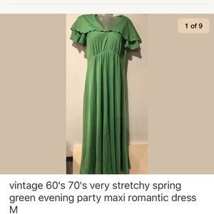Vintage 70's green maxi gown romantic dress M